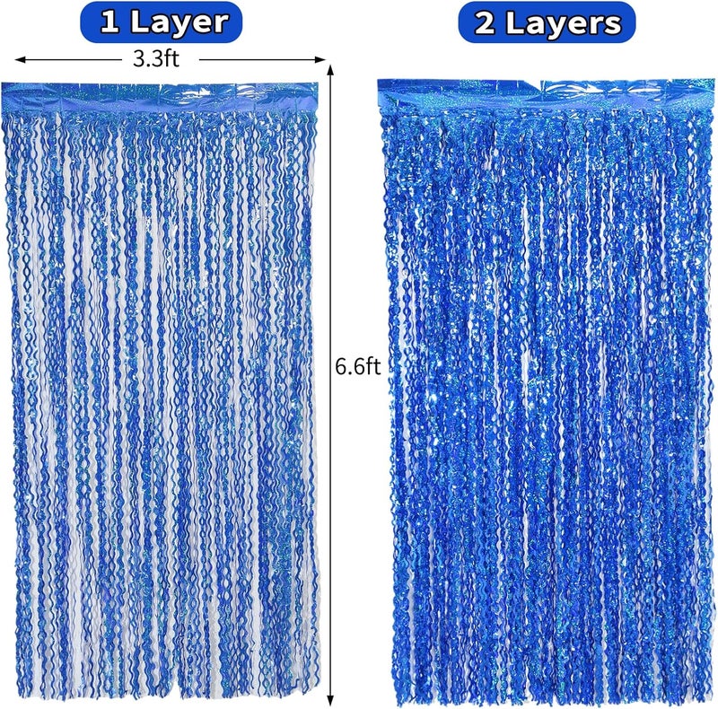 KEEUH 4 Pack 3.3 ft x 6.6 Wavy Sparkle Dark Blue Foil Fringe Backdrop Curtain - Navy Blue Streamer Backdrop Tinsel Curtains for Door Streamers Ocean Birthday Party Decorations Disco Party - Image 4